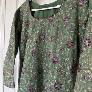 Embroidered Green and Purple Women's kurti